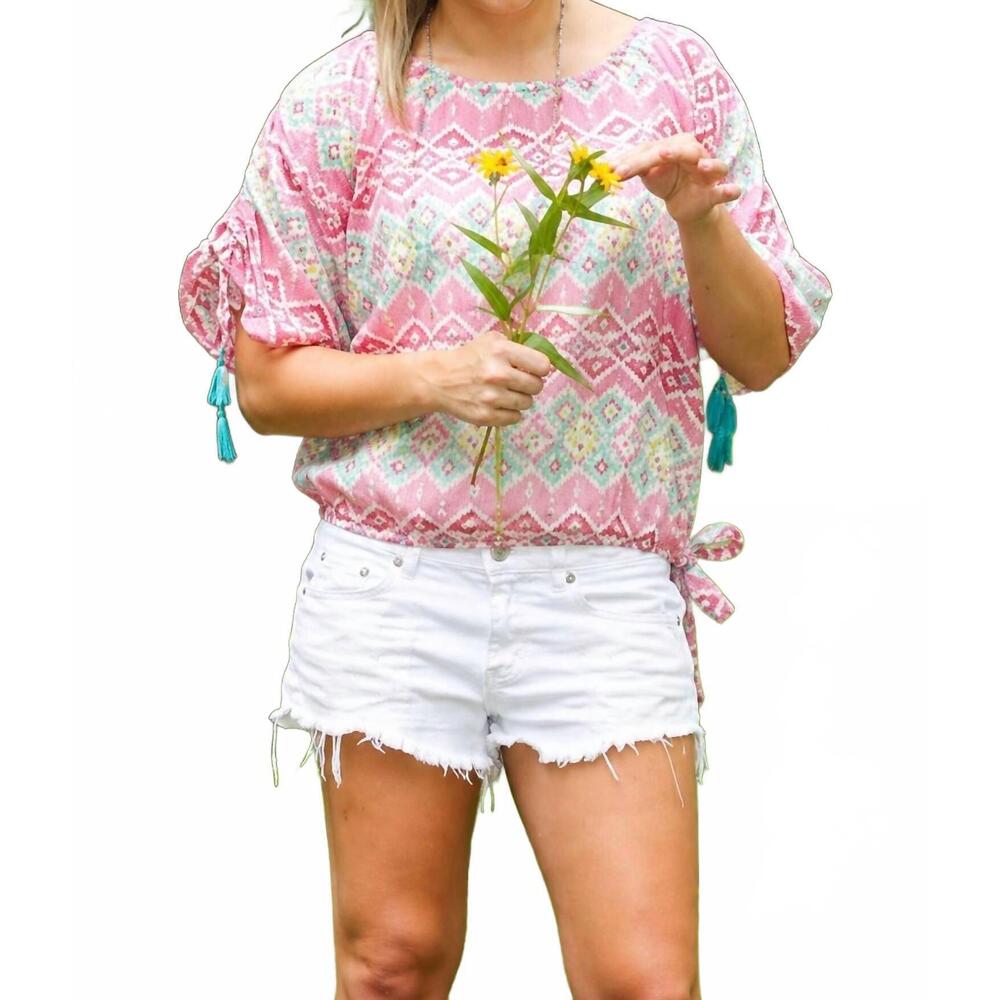 NEW R CINCO RANCH mumbi tribal top in pink